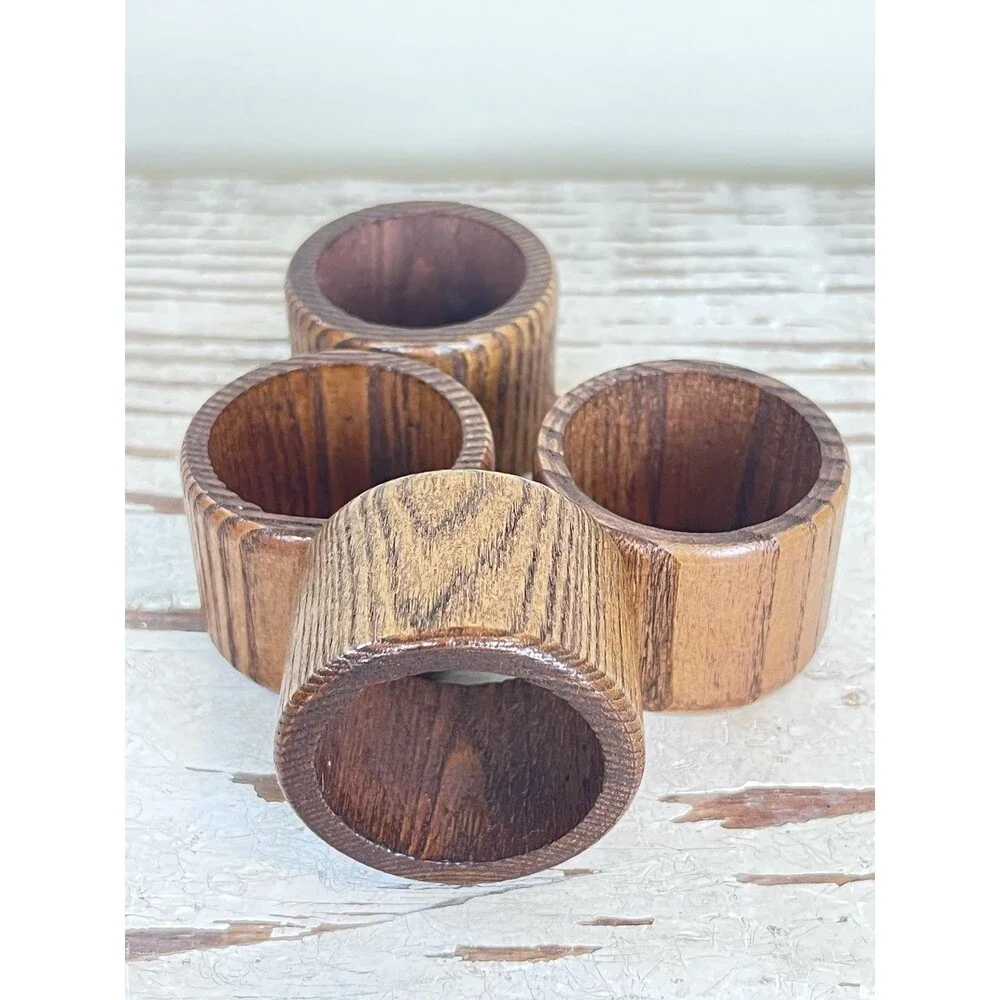 Vintage MCM Wooden Napkin Rings / Boho Vibe 1.25” / Glossy Taiwan (Set Of 4)
